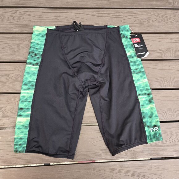 TYR Durafast Castaway Drawstring Green/black Swim Jammer Size 32 New - Picture 1 of 3
